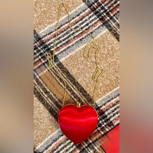 Red Heart-Shaped Clutch with Gold Chain